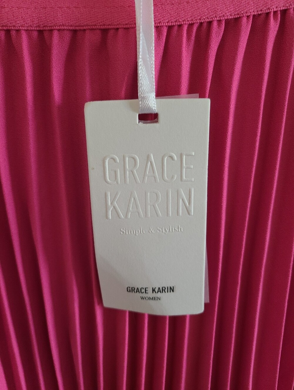 NWT Grace Karin Hot Pink Pleated Midi Skirt - Picture 3 of 7
